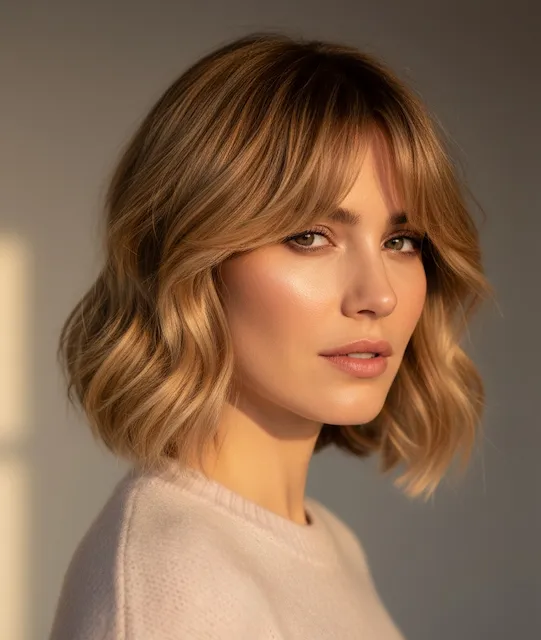 Wavy Short Haircuts with Curtain Bangs