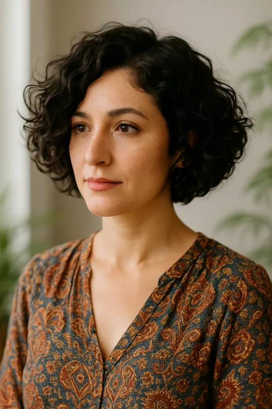 Curly Short Angled Bob