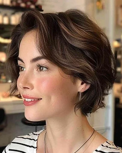 Dark Chocolate Wavy Bob with Braided Floral Accent