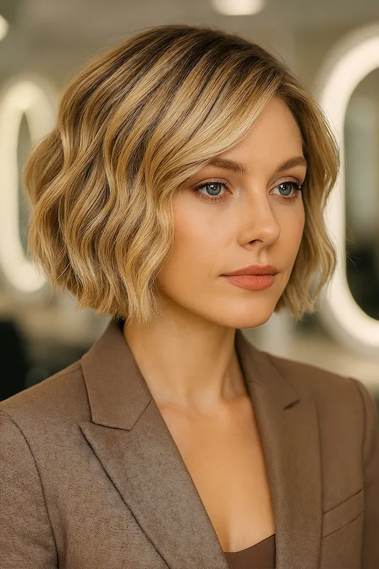 Short Dimensional Blonde Bob With Highlights