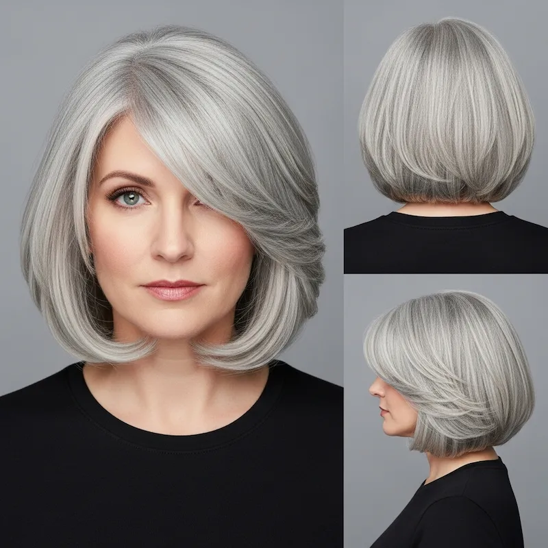 Silver Layered Bob with Flipped-Up Ends