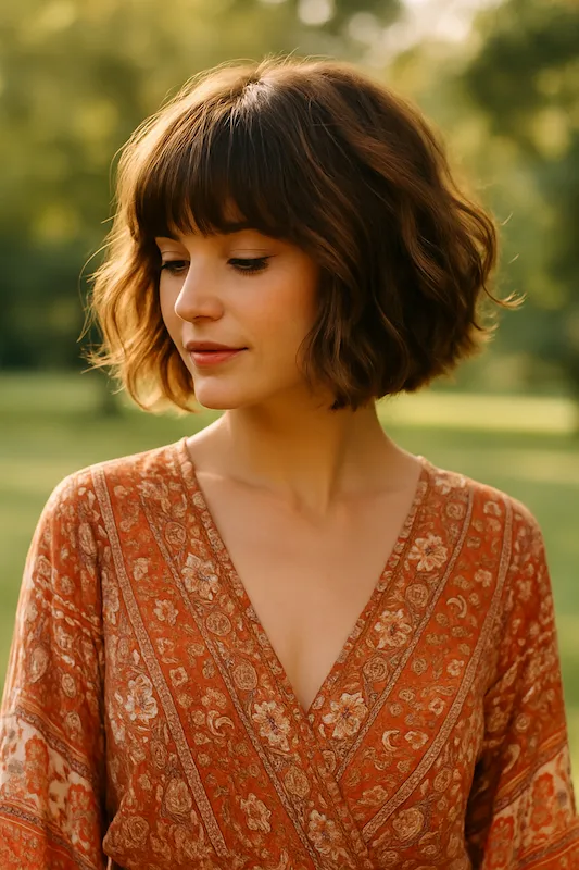 Tousled Wavy Bob With Bangs