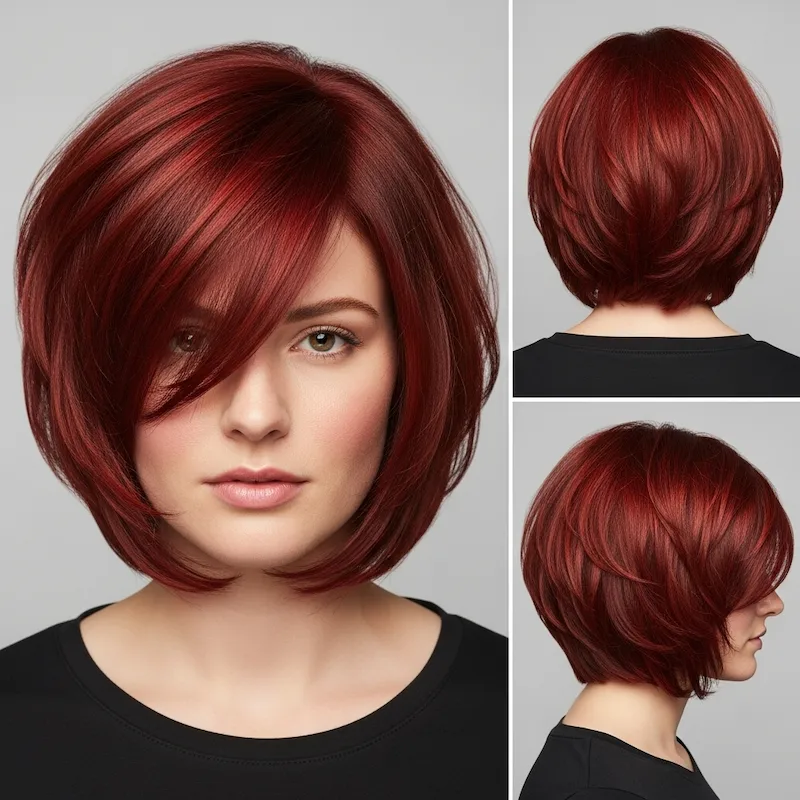 Vibrant Red Textured Layered Bob