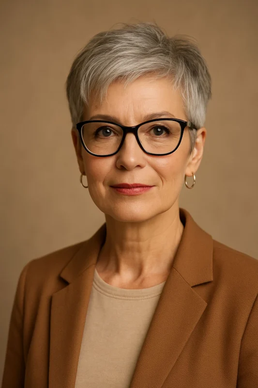 short haircuts for women over 50 with glasses
