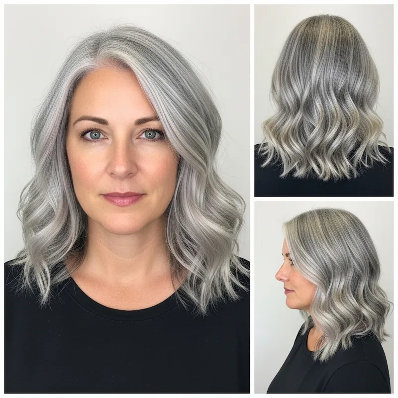 Natural Gray Waves with Money-Piece Highlights
