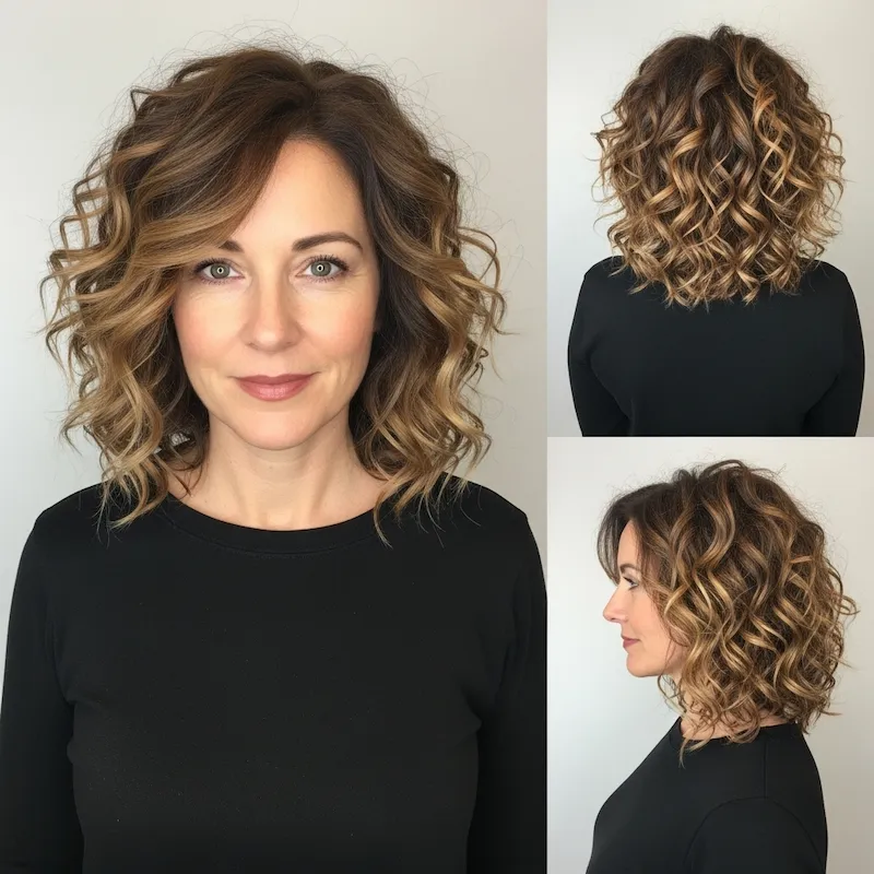 Curly Long Bob with Balayage