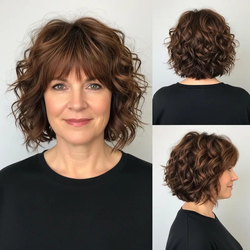 Curly Layered Bob with Bangs