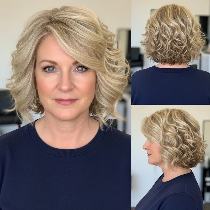 Blonde Curly Layered Bob