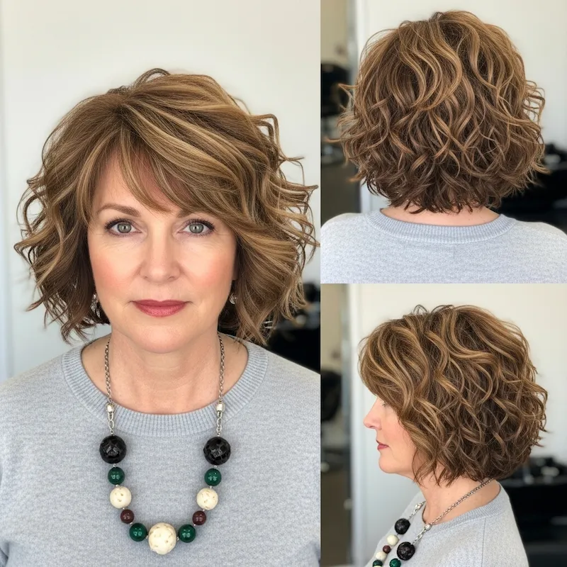 Curly Bob With Highlights