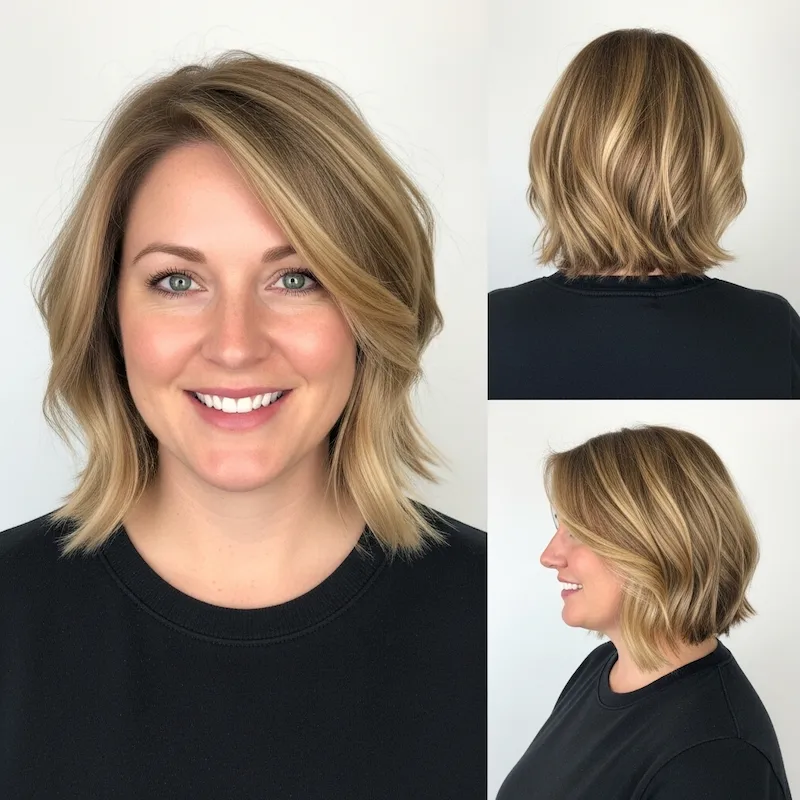 Before and After Shoulder-Length Lob with Balayage Highlights