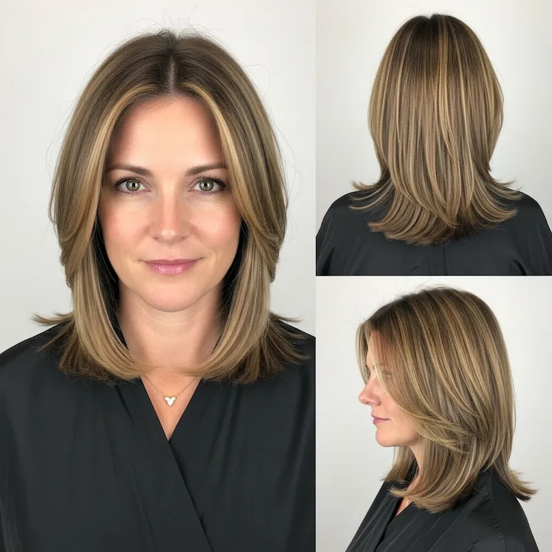 Medium-Length Straight Hair with Face-Framing Highlights