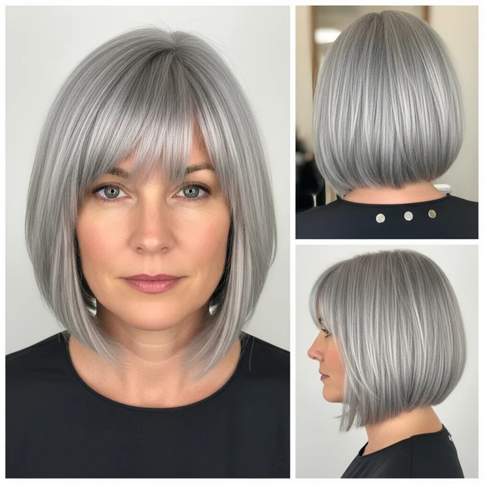 Blunt Silver Bob With Bangs