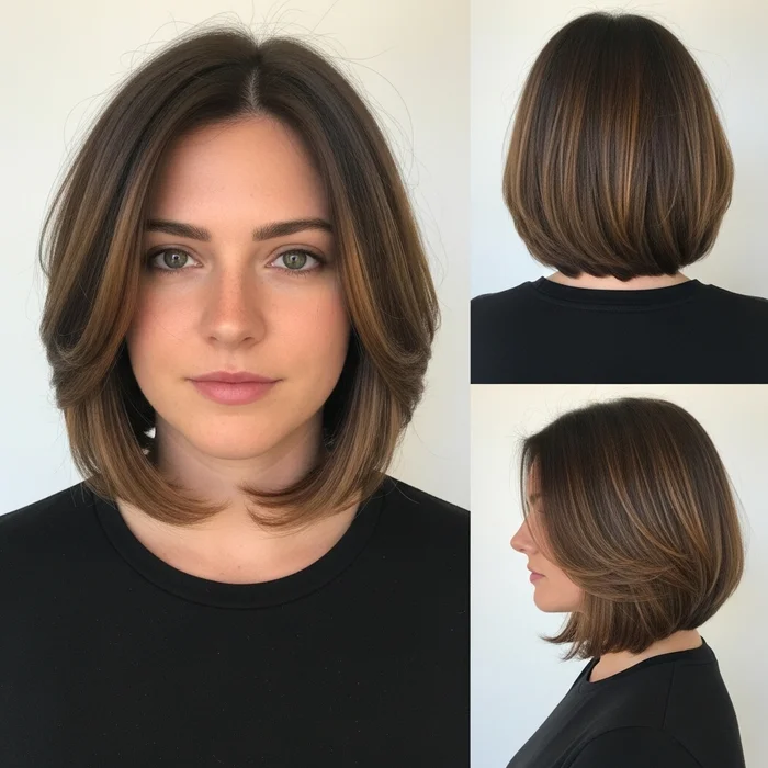 Brunette Balayage Layered Bob