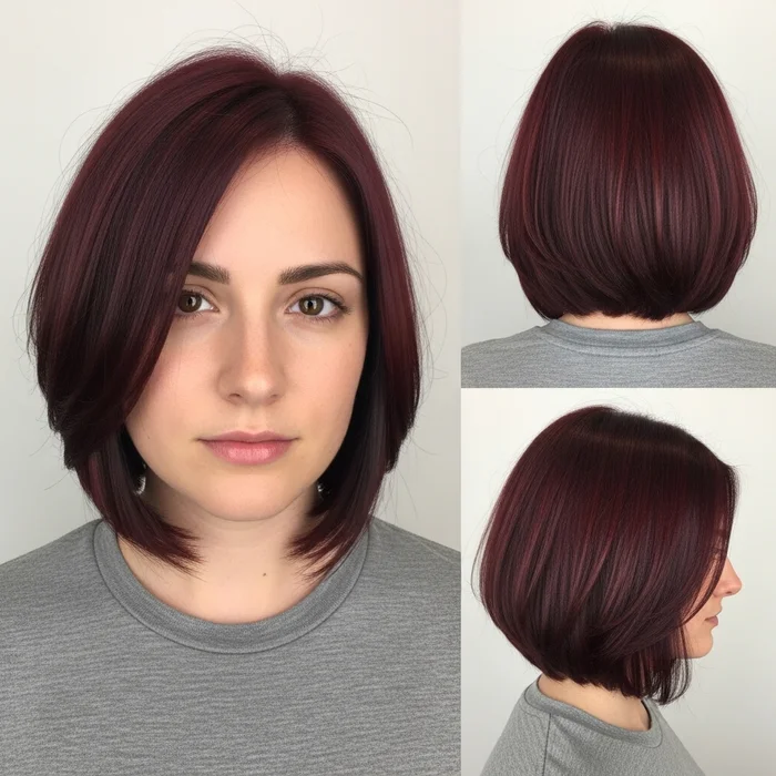 Burgundy Angled Bob with Subtle Layers