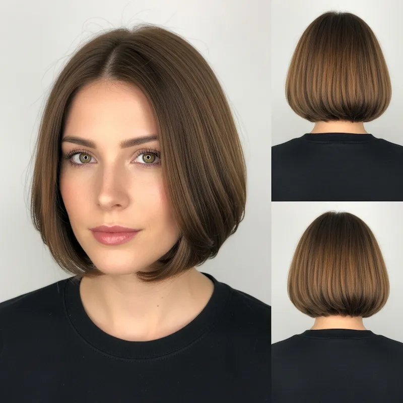 Caramel Brown Bob with Rounded Shape Haircut