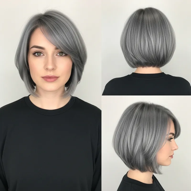 Chin-Length Silver Bob Haircut
