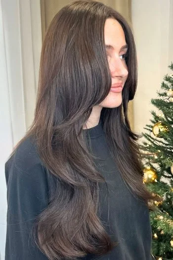 Classic Brunette Layers with Subtle Curtain Shape