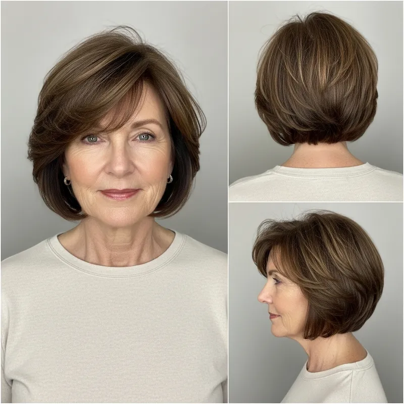 Cropped Tapered Brown Bob with Soft Texture Haircut