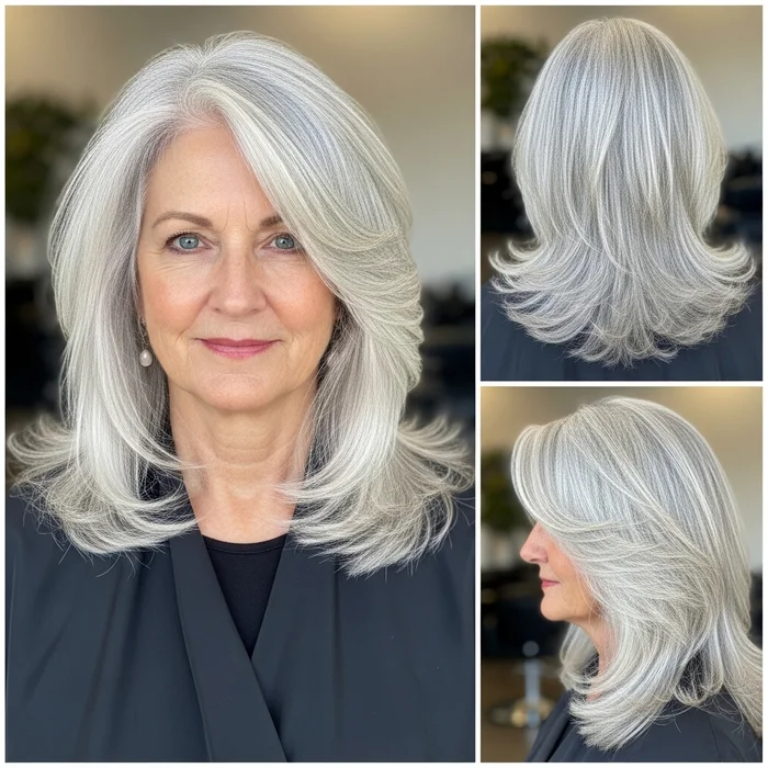 Feathery Silver Layers For Women Over 60