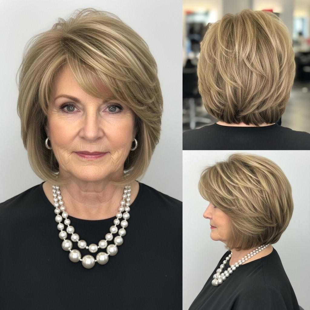 Layered Bob Over 60 Medium Length