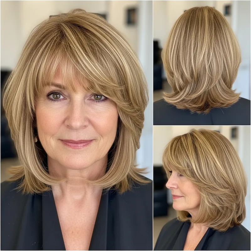 Layered Bob with Highlights and Bangs Haircut