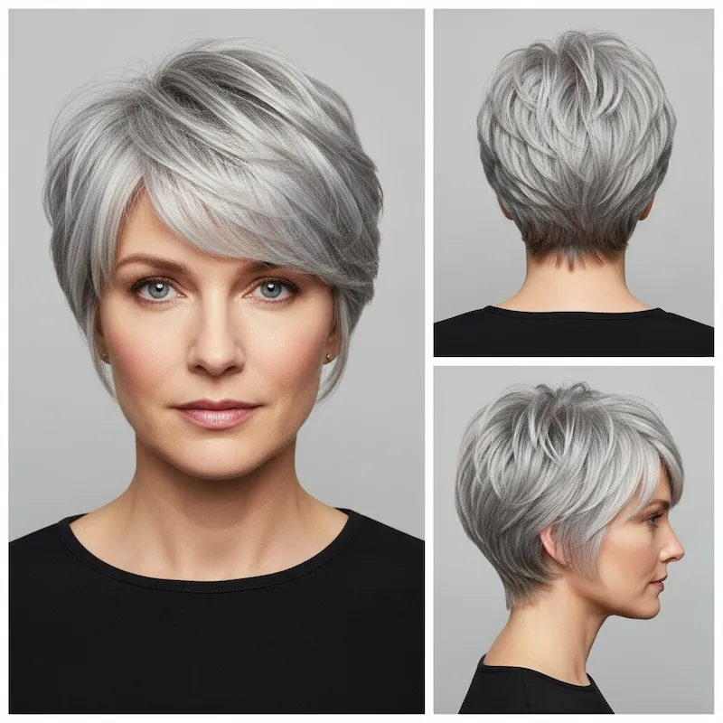 Layered Silver Pixie Haircut