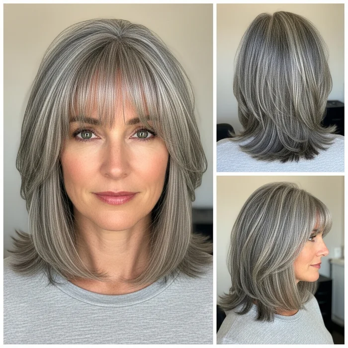 Long Gray Bob With Bangs