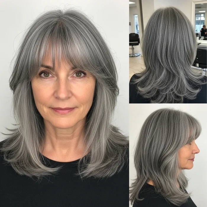 Long Salt-And-Pepper Hair With Bangs