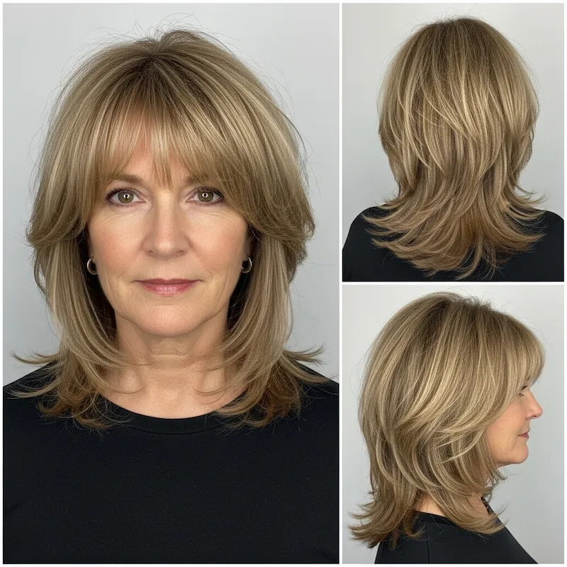 Medium-Length Tousled Layers with Bangs Haircut