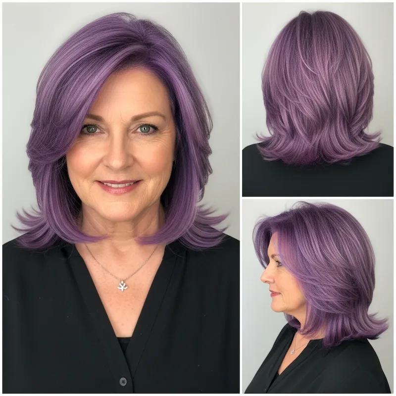 Mid-Length Lob with Purple Underlights Haircut