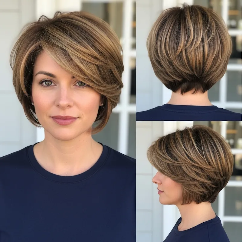 Pixie Bob with Multi-Tonal Hair Color Haircut