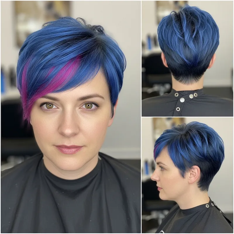 Pixie with Blue and Pink Streaks Haircut