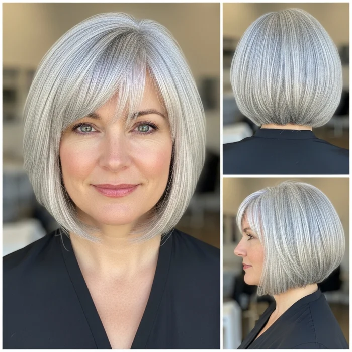 Rounded Silver Bob With Bangs