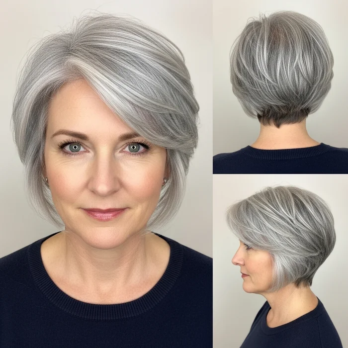 Side-Parted Gray Pixie Bob