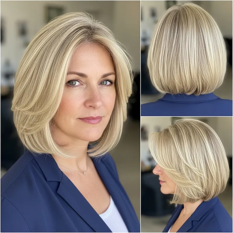 Smooth Blonde Bob with Layered Ends Haircut