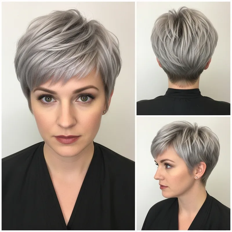 Textured Platinum Pixie with Micro Bangs Haircut
