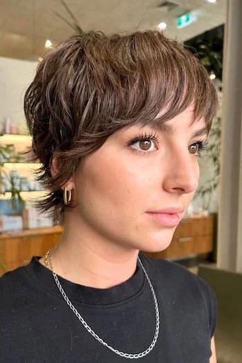 Tousled Brown Pixie with Wispy Fringe