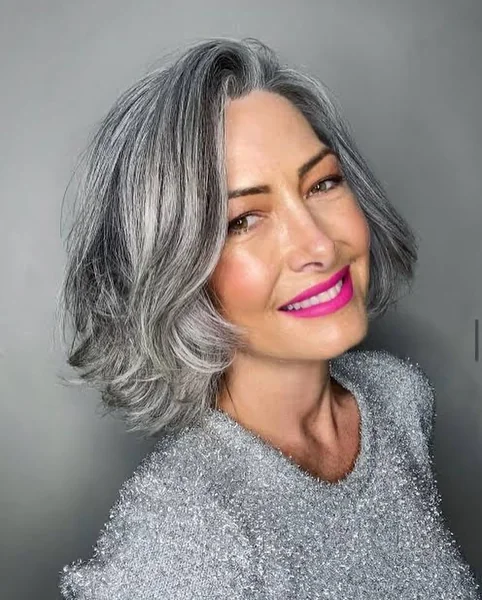 Chic Layered Wavy Bob for Dimensional Gray Hair