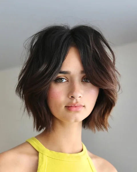 Choppy Brunette Short Cut with Internal Texture