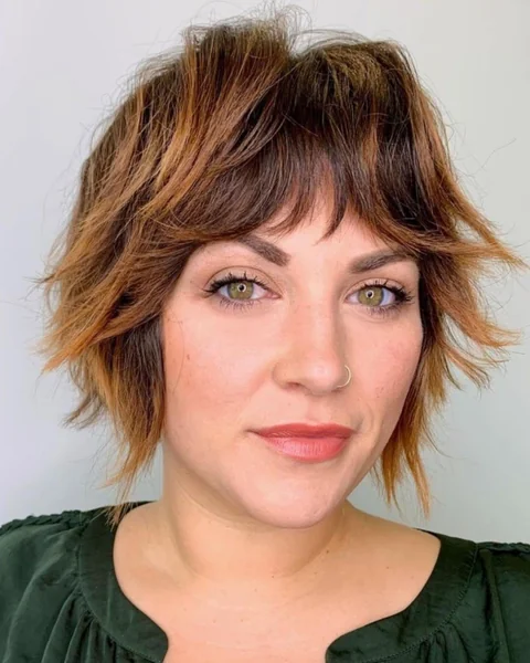 Choppy Copper Layered Cut with Full Piecey Bangs