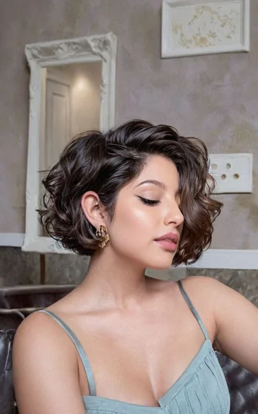 Deep Wavy Brunette Bob with Sweeping Retro Volume