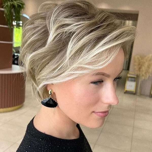 Dimensional Blonde Textured Pixie with Height