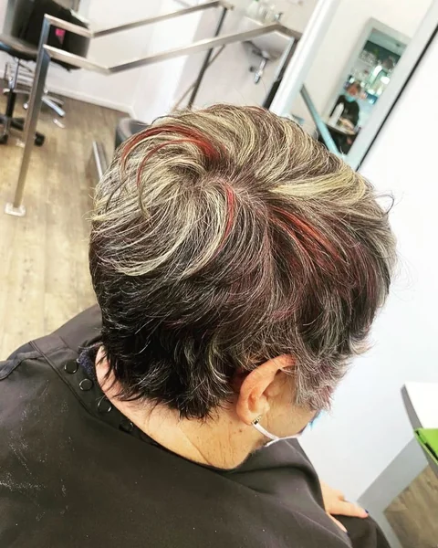 Layered Silver Pixie with Fun Red Peekaboo Highlights