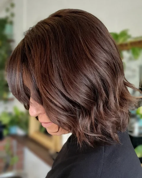 Rich Brunette Wavy Cut with Internal Layering