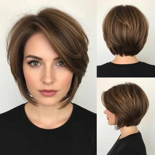 Short Angled Bob Haircut with Choppy Layers