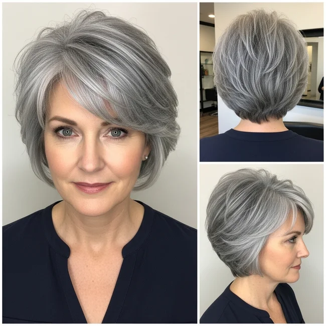 Short Hairstyle For Thinning Gray Hair