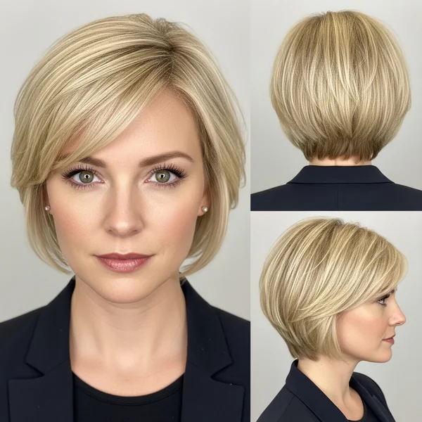 Short Hairstyle Women Round Face Blonde