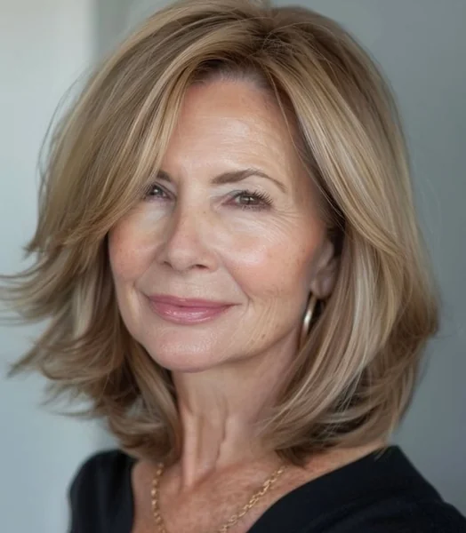 Soft Blonde Layered Lob with Voluminous Blowout