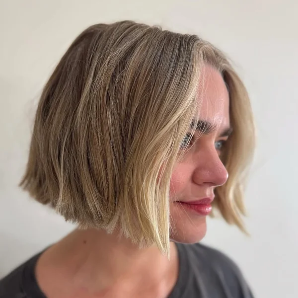 Sunny Blonde Blunt Bob with Natural Root Shadow