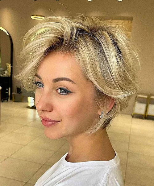 Textured Blonde Bob with Voluminous Crown Layers